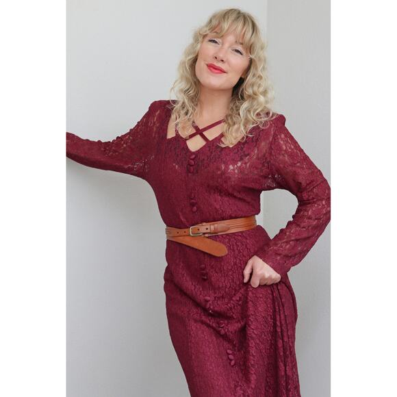 1980's Vintage Witchy Wine and Lace Dress ~ Women's MD LG ~ Stevie Nicks Vibes - Picture 2 of 10